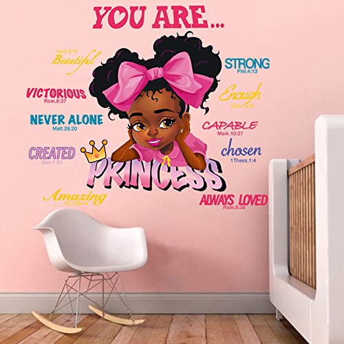 Decoración del hogar con pegatinas de pared de niña negra afroamericana y citas de motivación