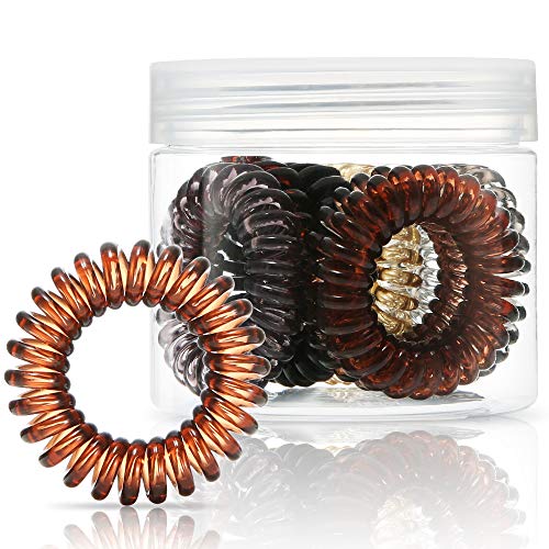 Neutrals Traceless Hair Coil Set - 8 Piece Original Spiral Shaped Telephone Cord Hair Ring Suitable for all Hair Types for Gym, Pool and ID Badge, Workouts & Everyday