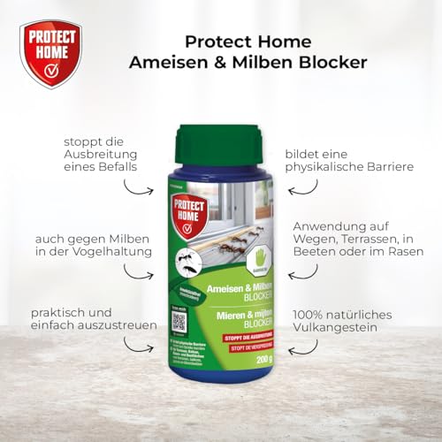 PROTECT HOME Ameisen & Milben Blocker, insektizidfreies, natürliches Ameisenmittel gegen Ameisen auf Wegen, Plätzen, Terrassen, in Beeten oder im Rasen, 200 g Dose