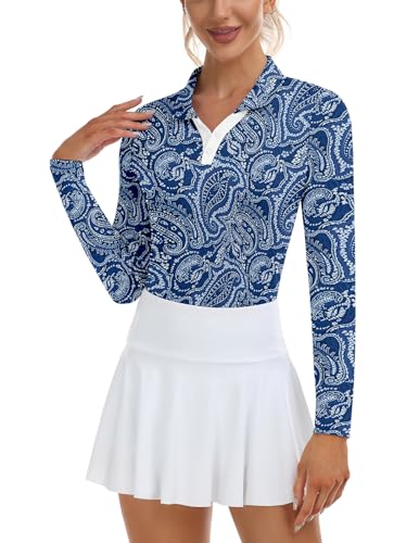 Image of Soneven Womens Golf Shirts Moisture Wicking V Neck Long Sleeve Polo Shirts Collared Tops