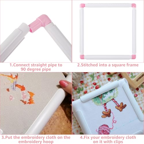 Image of LOYORTY 3 Pack Square Embroidery Hoops, Plastic Cross Stitch Hoop, White Cross Stitching Frame, Embroidery Snap Frame for Cross Stitching, Quilting, Needlepoint (6x6, 8x8, 11x11)
