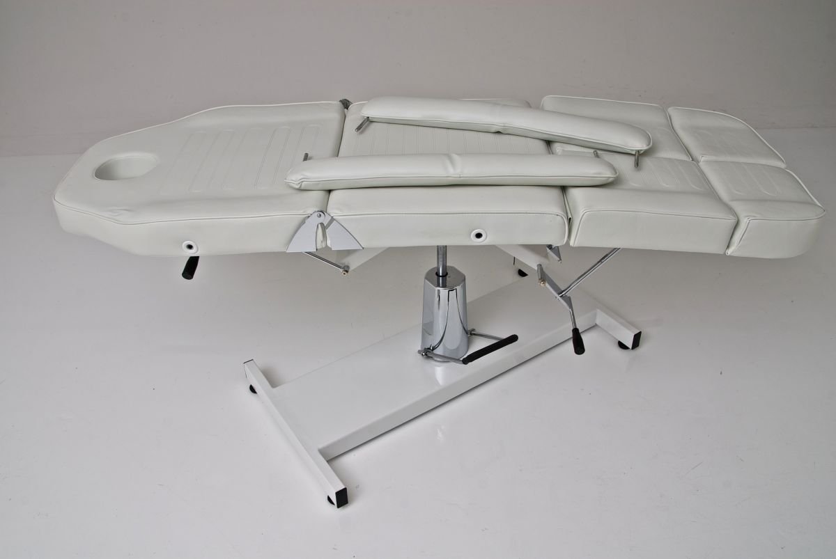 CLP Camilla de masaje/Camilla estética ajustable SPLIT, revestimiento en cuero sintético, incl. apoyabrazos blanco