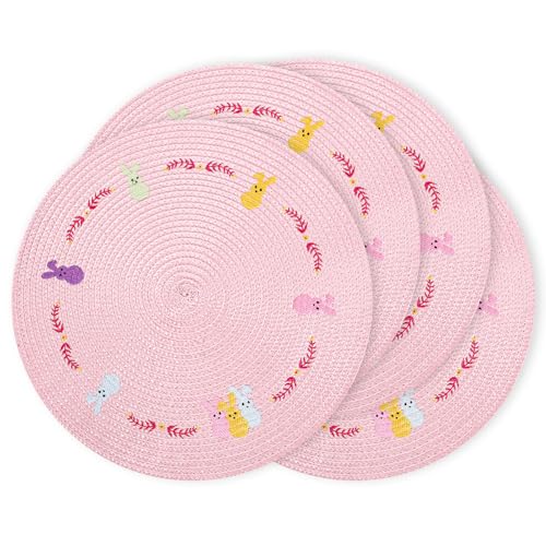 Sets de table ronds brodés lapin rose de Pâques pour embellir vos repas