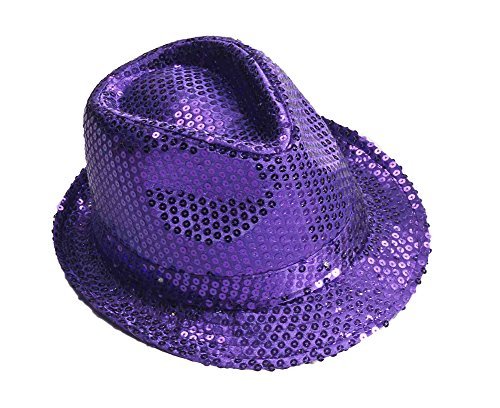 Pretend Play Costume Purple LED Sequin Fedora Hat