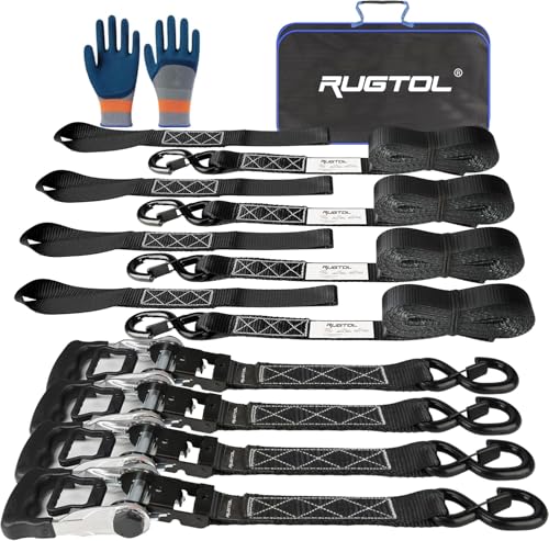 Rugtol Ratchet Straps 1.5 inch x 16 FT 4988 LBS Break Strength Heavy Duty Ratcheting Tie Down Straps with Safety S Hooks Cargo Ratchet Strap for Moving Trailer Motorcycle ATV UTV Car Roof 4 Pack