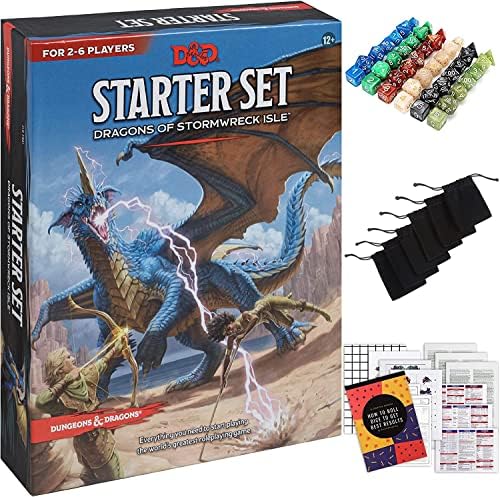 CraftyCrocodile Dungeons and Dragons Starter Set - Dragons of Stormwreck Isle - Extra 6 Dice Sets, Flannel Bags, Master Screen, New Heroes - Board Game