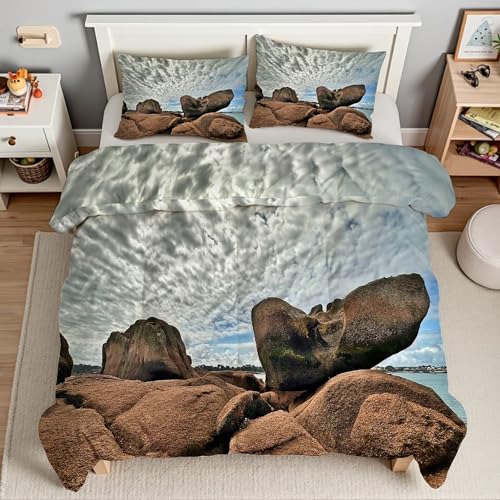 石羽毛布団 3D雲掛け布団 ド ソフト 冬 キルト オールシーズン被子ソフトふわふわマイクロファイバーウォッャブル 掛け布団暖かい ふわふわ 暖かい羽毛布団軽量 通気 羽根布団210x210cm + 2枚枕カバー・43X63cmTI3959