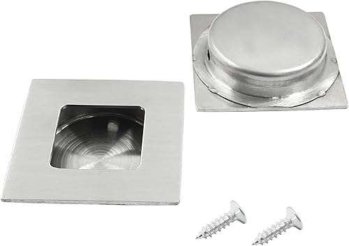 2 tiradores de puerta cuadrados empotrados con bolsillo empotrado, acero inoxidable 304 níquel cepillado para puerta corrediza para cocina y