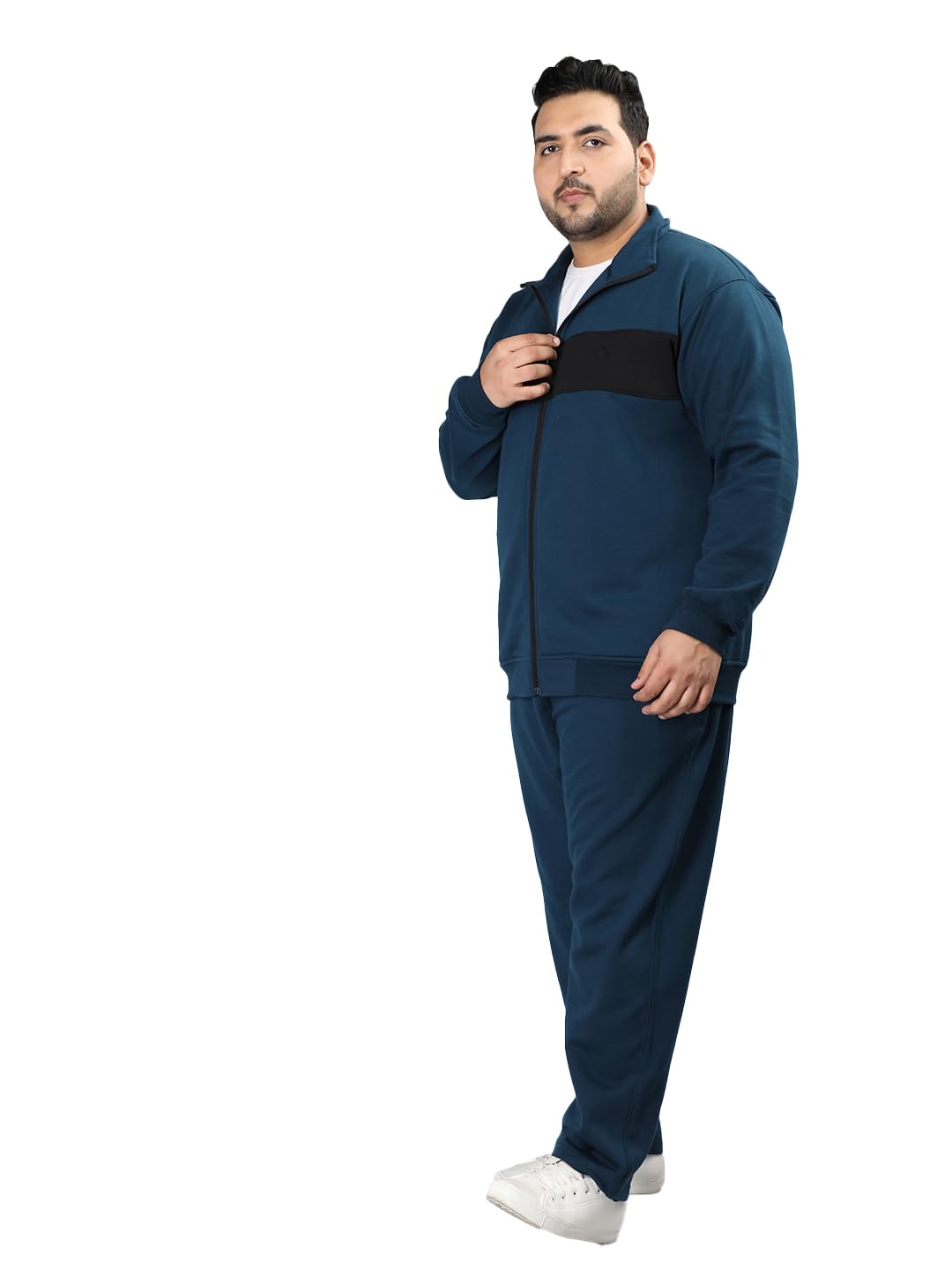 CHKOKKO Mens Plus Size High Neck Winter Tracksuit Full Zip Jacket with Elastic Waist Lower Warm Soft Jogging Suit Activewear Set for Gym Running and Casual Wear Indigo Black 3XL 3