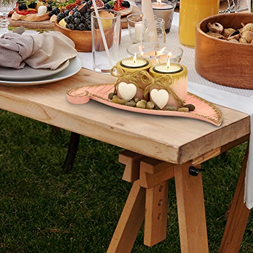 Soyizom Romantic Candlescape Set With Heart Design For Dining Table Decor Centerpiece, Wooden Votive Tea Light Candle Holders With Rocks And Tray For Rustic French Style Wedding Valentine's Day Decor #TOP4