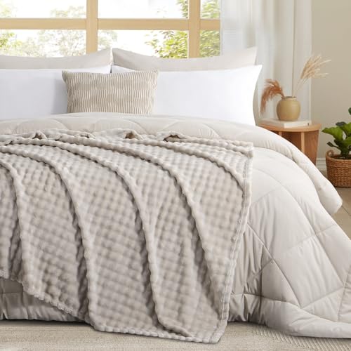 RUIKASI Bubble Decke Kuscheldecke Flauschig Beige - Weiche Sofadecke & Couchdecke 230x270 cm aus Plüsch… – Ansicht 3