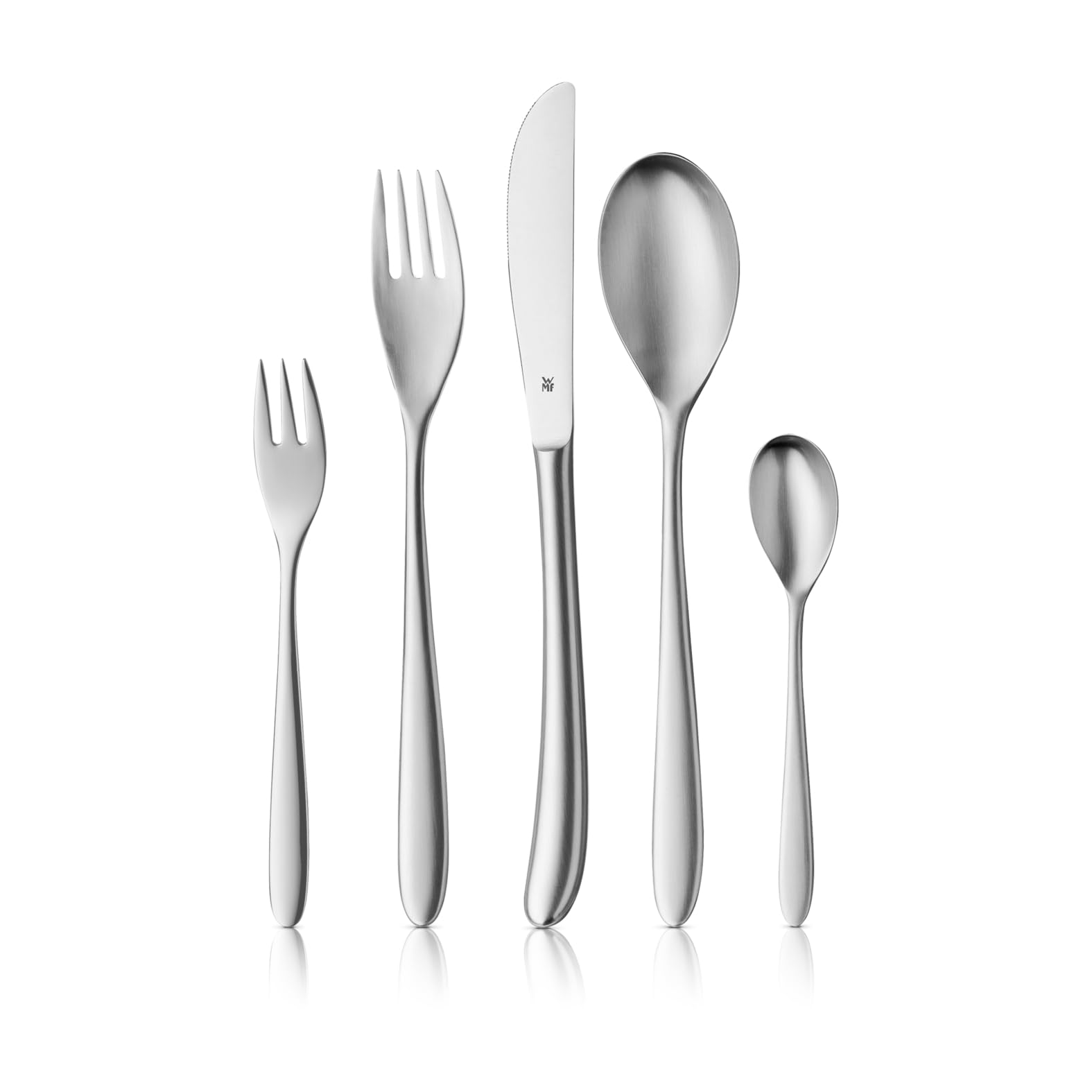 WMF Silk Edelstahl Besteck Set 6 Personen, Essbesteck Set 30 teilig, Monobloc-Messer, Cromargan Edelstahl mattiert, spülmaschinenfest