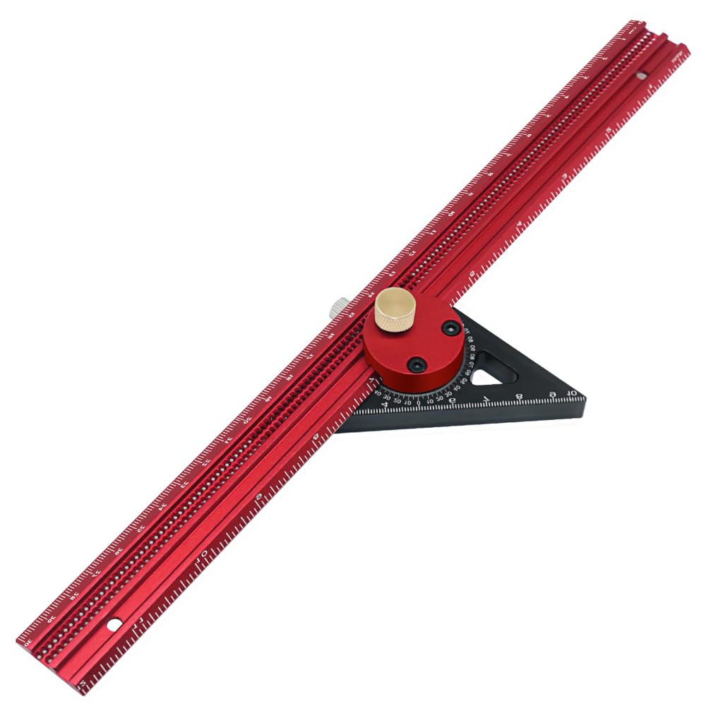 Strumento per Bussola in Alluminio a Gradi Tracciatore (400 mm) | Lega di Alluminio, Scale Imperiali Metriche, Fori da 1 Mm, Guida a T, Uso Carpenteria, Compatibile con Penna, Calibro