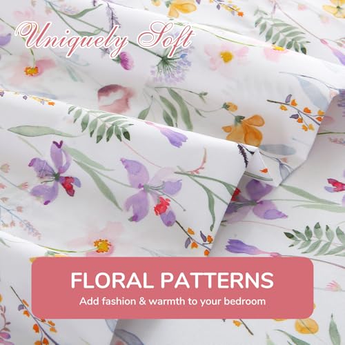 Image of MUXHOMO Full Size 4 Piece Sheet Set, Soft & Breathable Sheet Set for Bedroom with Deep Pocket Up to 16 inch, Wrinkle-Free & Cooling Bed Sheet with Flat Sheet, Fitted Sheet & Pillowcases - Flower Scroll