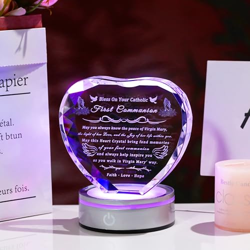 Image of Qianwei First Communion Gifts for Boys Girls, 3D Engraving Crystal Praying Boy John Figurine Virgin Mary First Communion Veil Decoration, Baptism Gifts for Boy Girls Catholic