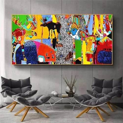 Peinture sur toile abstraite scandinave animaux colorés images d'art mural salon 50x100