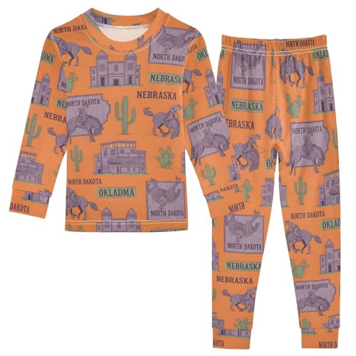 Pajama Sets Long Sleeve Western Purple Themed Soft Comfy Sleepwear 2 Piece PJS 3-8T