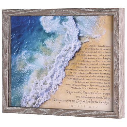 Dicksons FRMWDWG-1411-76 Footprints In The Sand Poem Woodgrain 12 x 15 Wood And Glass Shadow Box Style Framed Wall Art