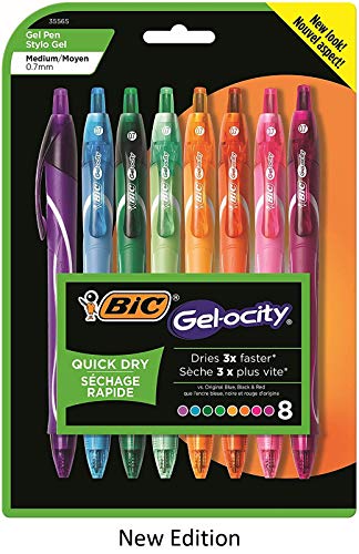 BIC Gel-Ocity Quick Dry Retractable Gel Pen, Medium Point (0.7 mm), Assorted Colors, 8-Count, New Edition