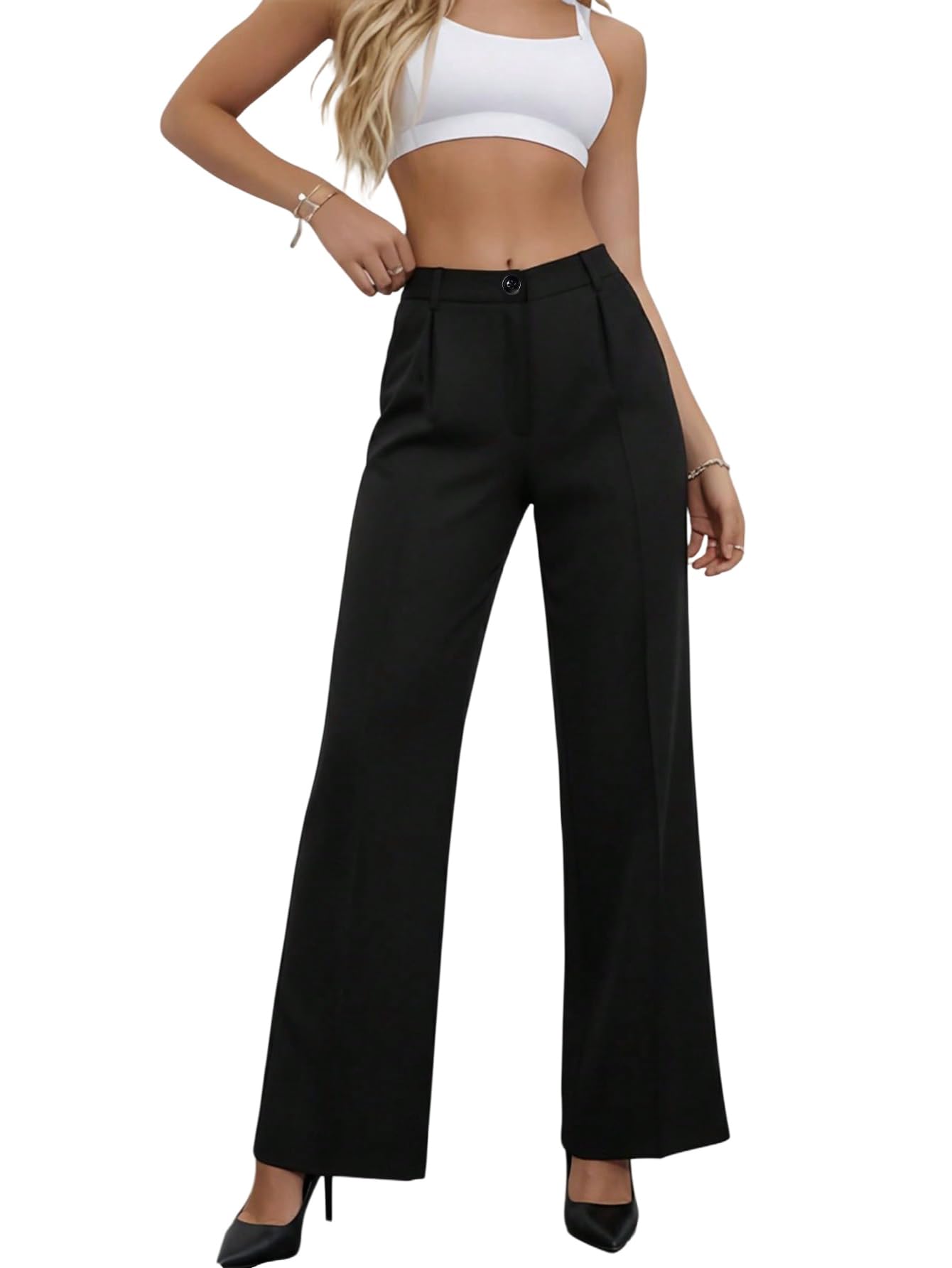 SOLY HUX Anzughose Damen Weites Bein Bundfaltenhose Elegante Hose Business Outfit Anzughosen Mit Tasche Wide Leg Hose