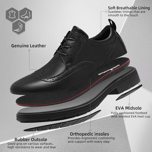 Men's Orthopedic Business Leather Dress Shoes: Classic Flat Feet Arch Support Orthotic Bunions Recovery High Arch Achilles Tendonitis Walking Shoes, Casual Working Derby Plantar Oxford Black Size 10.52