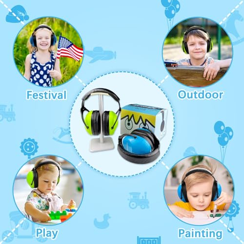 Image of ZOHAN Kids Ear Protection 2 Pack, 25dB NRR Noise Cancelling Headphones for Kids, with Pillowy Pads, for Monster Truck, School, Autism, Sensory, Fireworks, Concerts, Events (Blue+Green)