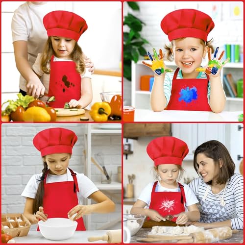 Image of uniformer Kids Apron with Chef Cap for Cooking, Baking, Painting Art & Crafts | Adjustable Child Apron with 2 Pockets | Great for Kitchen, School
