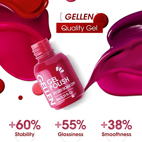 Gellen Gel Nail Polish Set,Red Burgundy 6 Colors Gel Polish Set, Hot Pink Purple Nail Polish Gel Manicure Nail Gifts For Women #TOP6