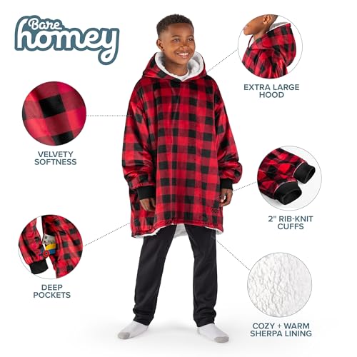 Image of Bare Home Wearable Blanket Hoodie - Soft Plush Sherpa - Warm and Cozy - Oversized Wearable Blanket