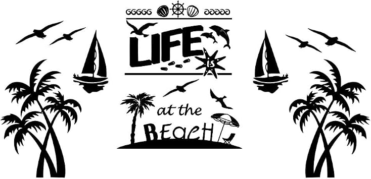 Beach Palm Sailboat Wall Decal, Coastal Life At The Beach Vinyl Sticker