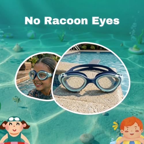 Image of BURNLAB Swimming Goggles for Kids, Clear Vision Pool Goggles for Boys & Girls, Easy Adjustable Strap (Tibetan and Blue Green)