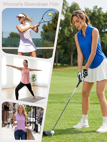 Image of QBK Women's Sleeveless Golf Polo Shirts V-Neck Collared Tennis Tank Tops UPF 50+ Quick Dry Lightweight Athletic Shirt