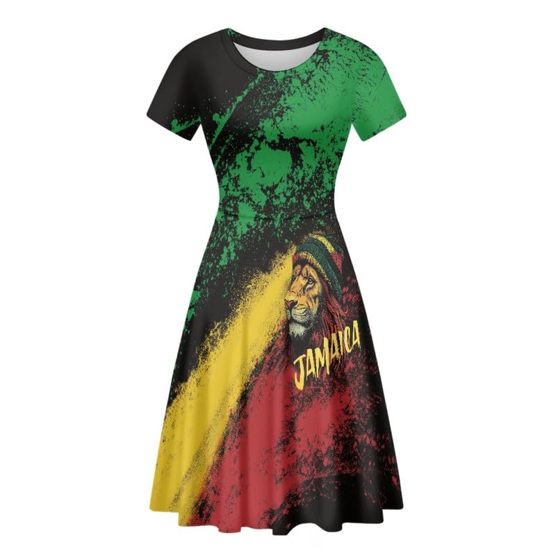 Image of Irisjudy T Shirt Dress for Women Short Sleeve Girls Short Sleeve Dress Plus Size, O Neck Knee Length Midi Dress for Ladies