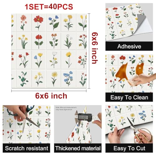 Image of Moroccan Tile Stickers | Waterproof Self Adhesive Peel & Stick Tile Decals for Kitchen Backsplash, Bathroom Wall, Floor, Furniture & Glass (8x8 Inch, Design 18, 36 Pic)