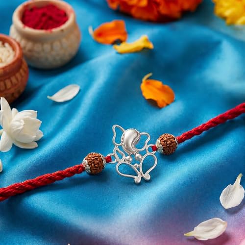 Image of ZAVYA 925 Pure Silver Ganesha Rakhi for Brother, Sterling Silver Bracelet for Bhai, Rakshabandhan Gift, with Authenticity Certificate