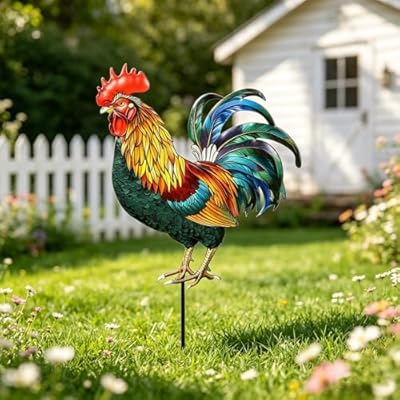 Pawatee Decorative Garden Stakes with Roosters Design,Ideal for Chicken Lovers for Yard Art, Outside, Patio, Outdoor Decor, Garden Decorations, Lawn Ornaments