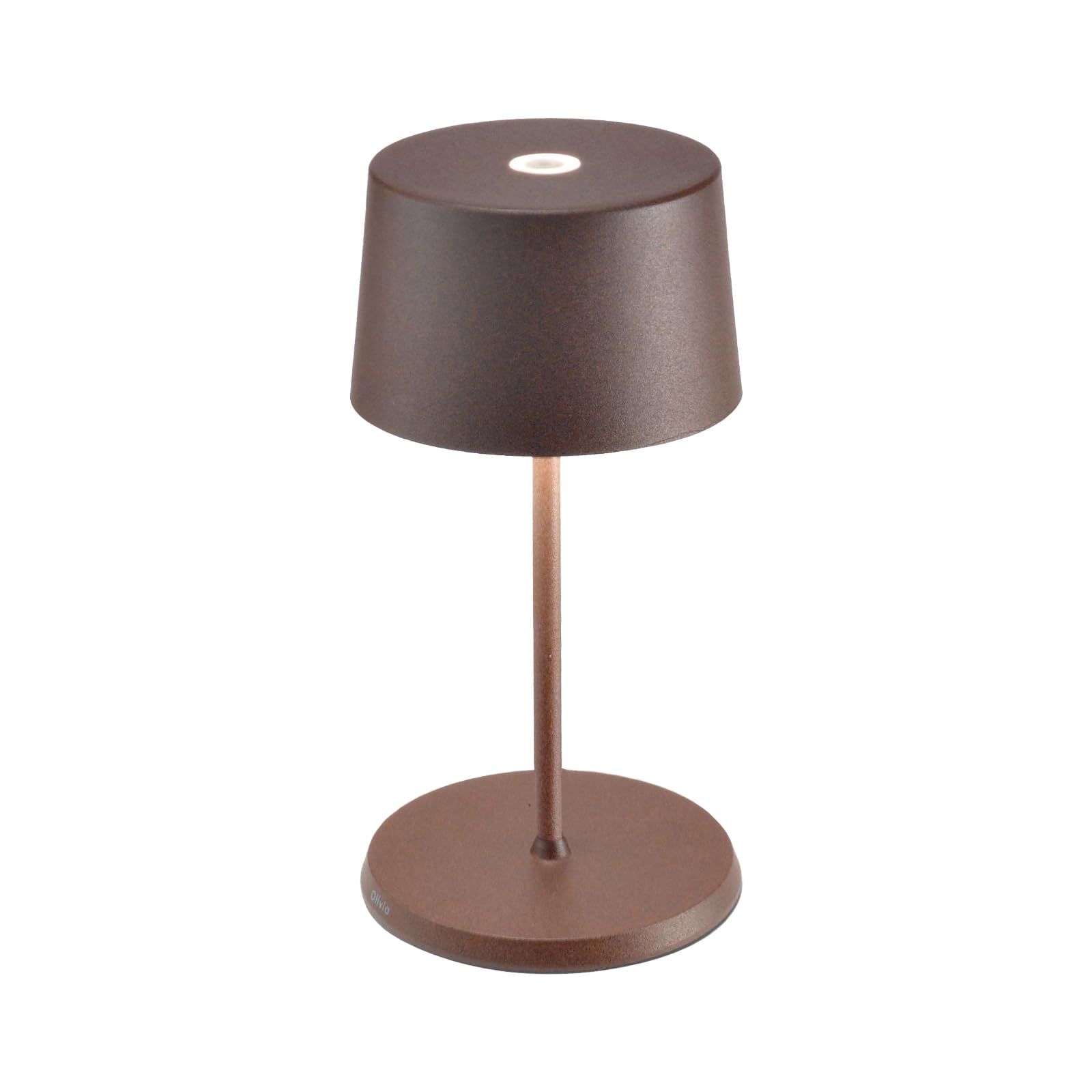 Zafferano, Olivia Mini Lampe, Tragbare und Wiederaufladbare Tischlampe mit Touch Control, Geeignet für Wohnzimmer und Außenbereich, Dimmer, 2200-3000 K, Höhe 22 cm, Farbe Corten
