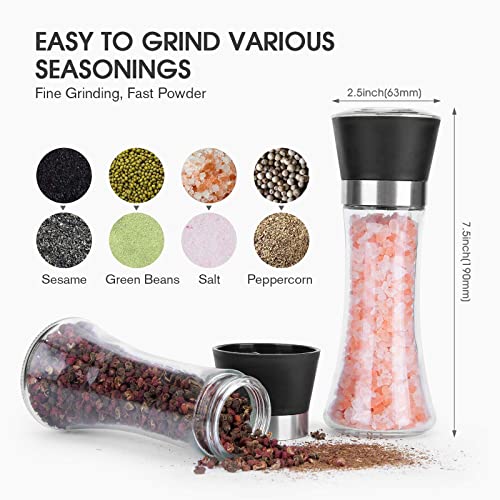 Hotder Premium Pepper and Salt Grinder Set of 2-Refillable Coarseness Adjustable Pepper Mill Shaker with Glass Body for Home,Kitchen(Two Pack) - Image 5