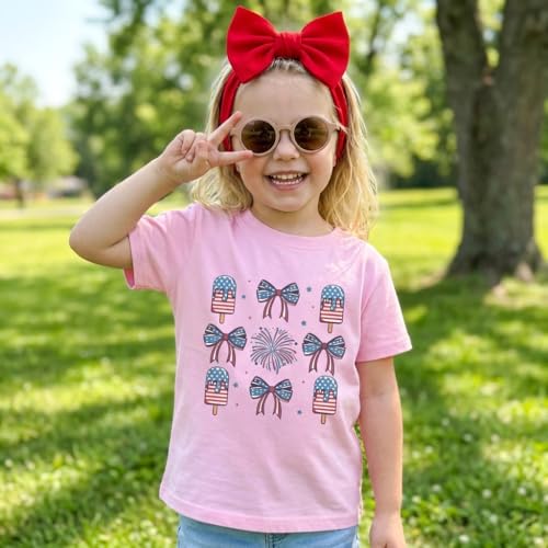 Image of Toddler Girls 4th of July T-Shirt American Flag Popsicle Print Cotton Kids Boys Independence Day Tees