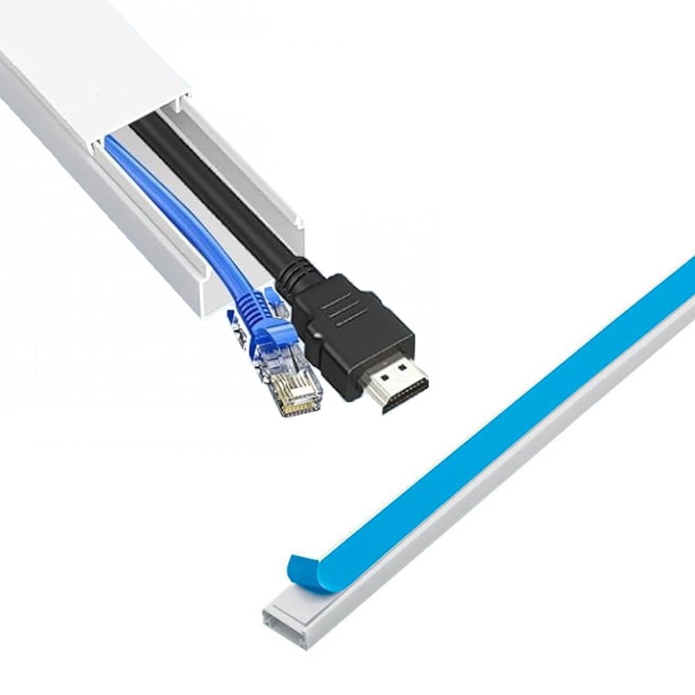 Cable Trunking for Wires Self Adhesive White Plastic Cable Cover - Mini Trunk 16mm x 25mm x 1 Metre Lengths (5 Length Pack)