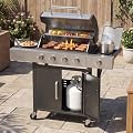 LazySunsets 4-Burner Propane Grill with Side Burner, 49000 BTU Gas Grill, Stainless Grill with Cast Iron Grates, Shelf & Cabinet for Backyard, Patio, Camping(Black)