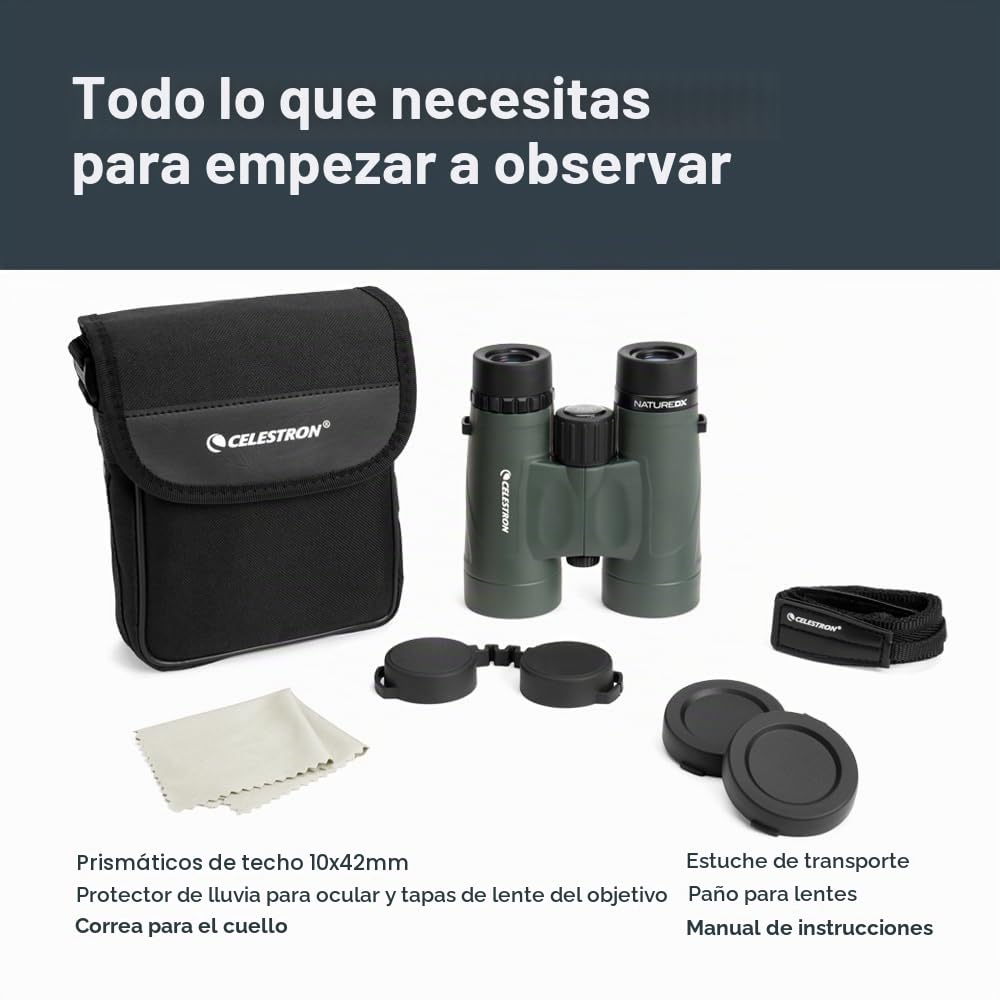 Celestron 71333 Nature DX de 10 x 42 mmPrismáticos Celestron 71333 con Lente Multicapa, Cristal de Prisma BaK-4 y Funda de Transporte, Verde