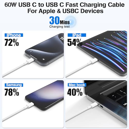 3Pack [3.3FT+6.6FT+10FT] USB C à USB C Câble 60W,Type C à Type C Câble de charge rapide pour iPhone 17 16 15, pour Galaxy S25, pour iPad pour MacBook Pro/Air et plus