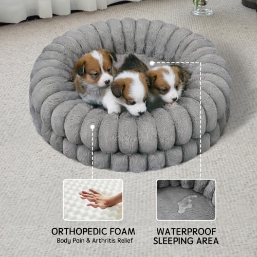 Image of BALANCE Luxury Donut Dog Bed, 24 Inches Round Dog Beds for Small Dogs Washable, Orthopedic Calming Pet Bed for Puppy and Cats with Anti-Slip Bottom (Gray)