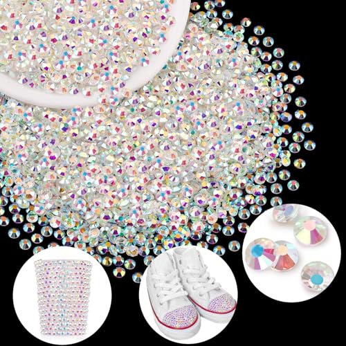 Image of 5000PCS SS6 /2mm Crystal Glass Rhinestones for Bedazzling (Transparent AB) | Flatback Rhinestones for Crafting DIY Nail Art Makeup Decoration, Gems Diomand Charms for Tumbler Shoes Clothing Mug