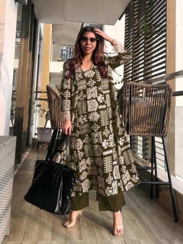 Image of ANNI Designer Kurta Sets for Women Viscose Printed | Kurta with Dupatta Set | A Line Kurti Set for Women | Square V Neck 3 /4 Sleeve Ethnic Outfit | Designer Indian Kurti Stylish Clothing