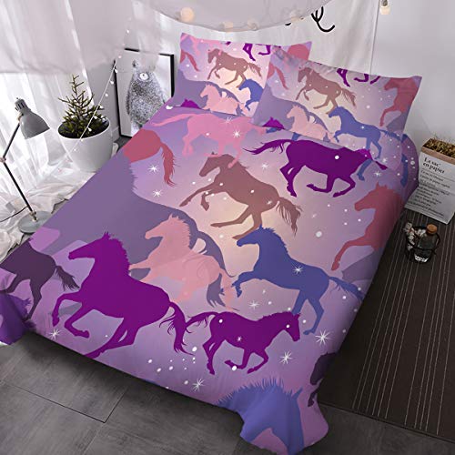 Blessliving Horse Twin Bedding Set For Girls Pink Purple Horse Bed Sets 3 Piece Cute Horse Bed Sheets Sparkle Stars Horse Bedspreads For Kids Teens (Twin) #TOP17