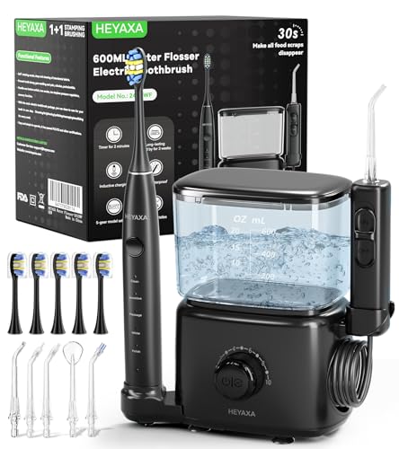 Combo profesional de hilo dental y cepillo de dientes eléctrico, irrigador oral de uso doméstico de 600 ml para 10 presión de agua ajustable, 2 modos de limpieza, cepillado 1+1 y hilo dental para un