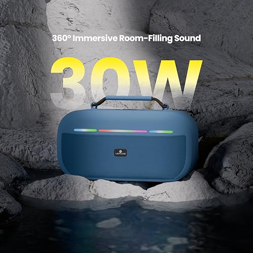 Image of LAPCARE Roxx 30W Portable Bluetooth Party Speaker with RGB Lights, TWS Stereo Pairing, 8H Playtime, 75mm Dynamic Drivers, BT 5.3v, USB /TF /FM, Extra Bass, Built-in MIC - Blue