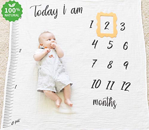 Month Blanket for Baby Pictures I Baby Monthly Milestone Blanket Boy Girl I Cotton Muslin Swaddle I Baby Age Blanket Newborn Growth Blanket For Photos